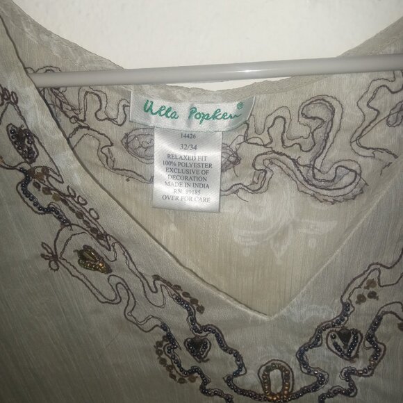 Ulla Popken sheer beaded coffee color top/ tunic - Picture 4 of 5